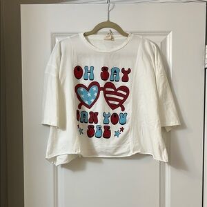 Patriotic White and Red Heart Crop Top